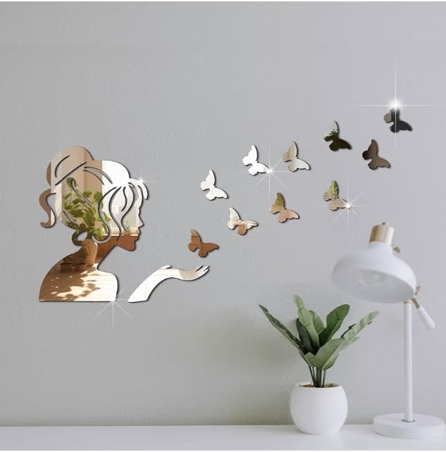 3D Acrylic Angel Fairy with Butterfly Decorative Mirror for Wall