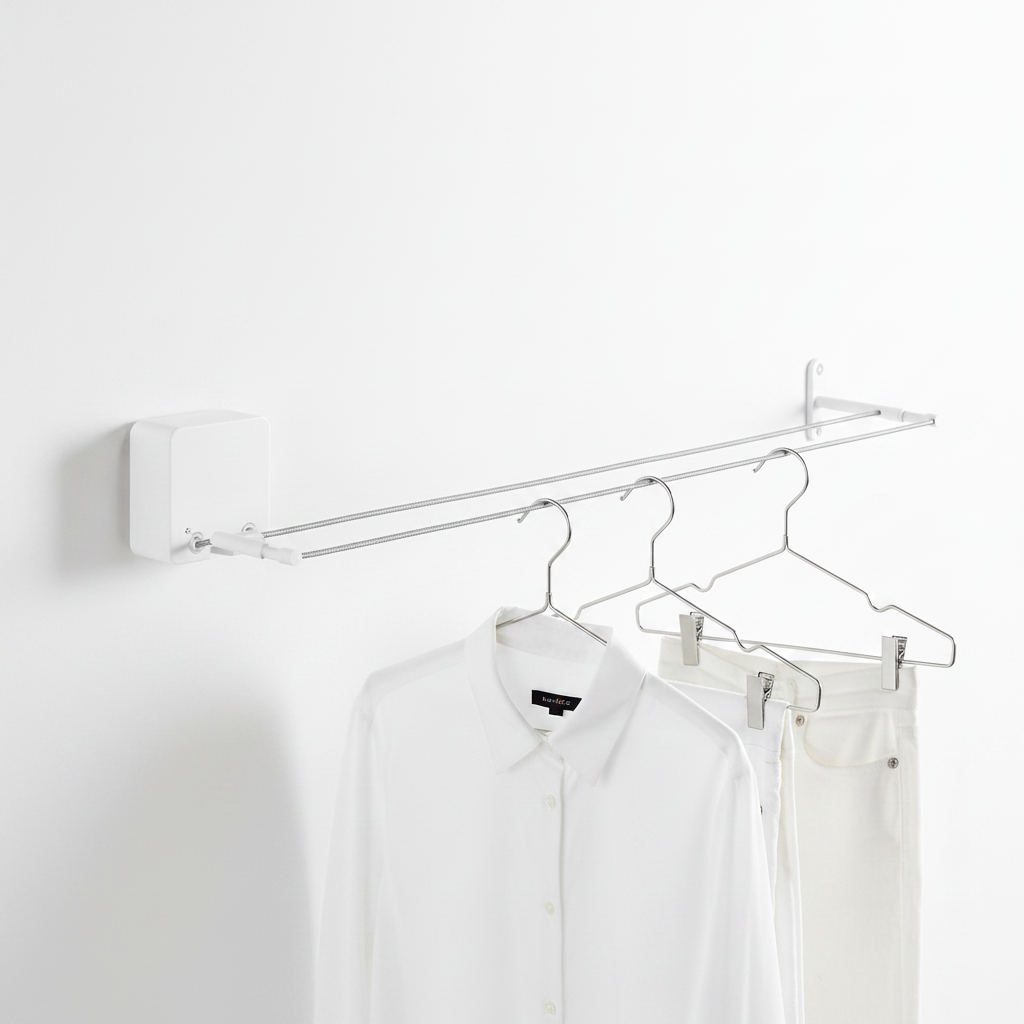Wall mounted retractable clothesline extended